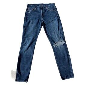 Mother High Waisted Looker Ankle Fray Jeans Women’s 28 Blue Close To The Edge